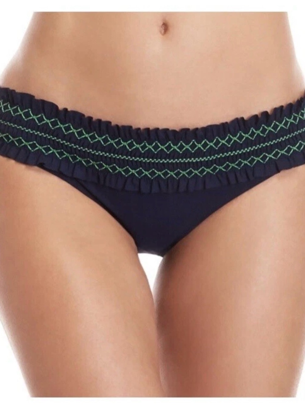 Tory Burch Navy Bandeau Bikini with Green Embroidered Detail - Picture 5 of 9